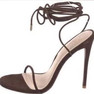 Femme LA Brown Barely There Brown Lace Up Heel - Worn Once